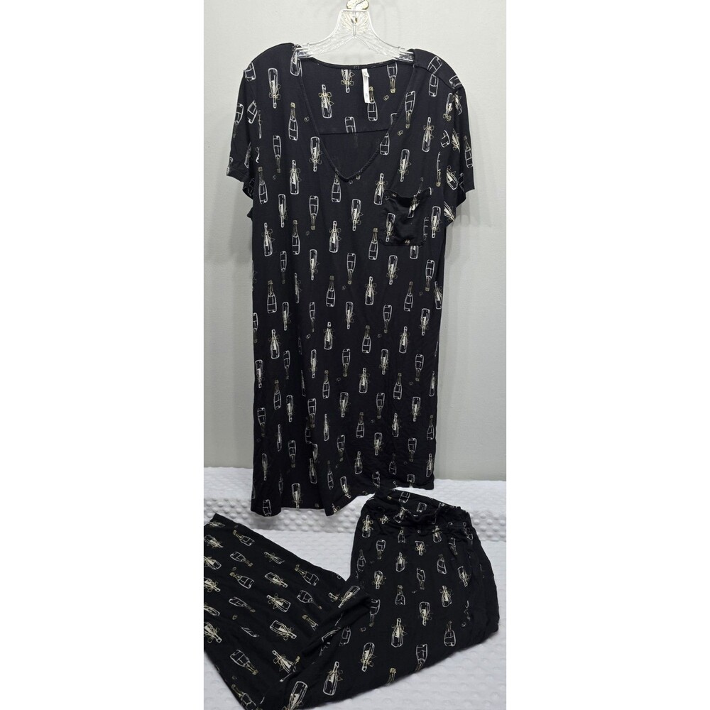 Soma Women's Adult Cooling Pajamas Cool Nights XL Black Top Pants Champagne Set